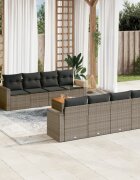 vidaXL Градински комплект диван с възглавници 9 части сив полиратан