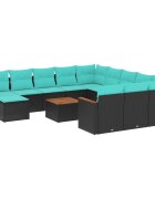 vidaXL Градински комплект дивани с възглавници 13 части черен полиратан