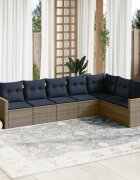 vidaXL Градински комплект дивани с възглавници 7 части сив полиратан