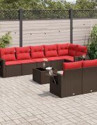 vidaXL Градински комплект дивани с възглавници 9 части кафяв полиратан