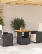 vidaXL Градински комплект от 3 части с възглавници черни полиратан