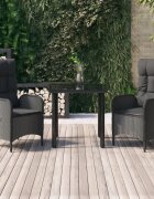 vidaXL Градински комплект от 3 части с възглавници черни полиратан