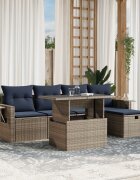 vidaXL Градински комплект от 6 дивана с възглавници сив полиратан