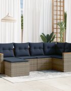 vidaXL Градински комплект от 6 дивана с възглавници сив полиратан
