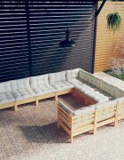 vidaXL Градински комплект с кремави възглавници 10 части бор