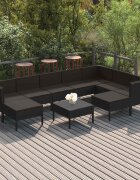 vidaXL Градински комплект с възглавници 10 части полиратан черен