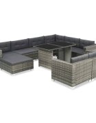 vidaXL Градински комплект с възглавници 10 части полиратан сив