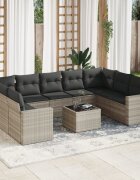 vidaXL Градински комплект с възглавници 10 части светлосив полиратан