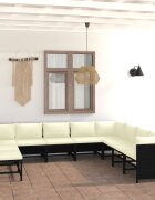 vidaXL Градински комплект с възглавници 11 части черен полиратан