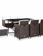 vidaXL Градински комплект с възглавници 11 части кафяв полиратан
