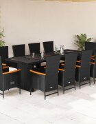 vidaXL Градински комплект с възглавници 11 части полиратан черен