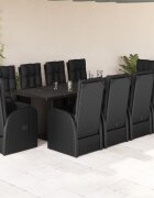 vidaXL Градински комплект с възглавници 11 части полиратан черен