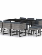 vidaXL Градински комплект с възглавници 11 части полиратан сив