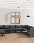 vidaXL Градински комплект с възглавници 11 части полиратан сив