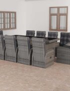 vidaXL Градински комплект с възглавници 11 части полиратан сив