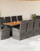 vidaXL Градински комплект с възглавници 11 части сив полиратан