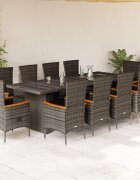 vidaXL Градински комплект с възглавници 11 части сив полиратан