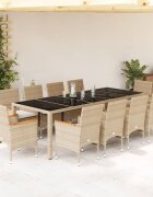 vidaXL Градински комплект с възглавници 11части бежов полиратан/стъкло