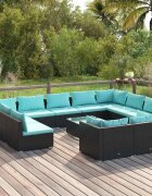 vidaXL Градински комплект с възглавници 12 части черен полиратан