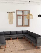 vidaXL Градински комплект с възглавници 12 части сив полиратан