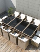 vidaXL Градински комплект с възглавници 13 части бежов полиратан