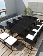 vidaXL Градински комплект с възглавници 13 части черен полиратан