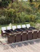 vidaXL Градински комплект с възглавници 13 части полиратан кафяв