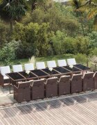 vidaXL Градински комплект с възглавници 15 части полиратан кафяв