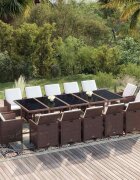 vidaXL Градински комплект с възглавници 15 части полиратан кафяв