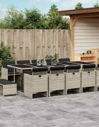 vidaXL Градински комплект с възглавници 15 части полиратан светлосив