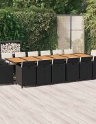 vidaXL Градински комплект с възглавници 17 части полиратан черен