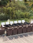 vidaXL Градински комплект с възглавници 17 части полиратан кафяв