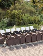 vidaXL Градински комплект с възглавници 19 части полиратан кафяв