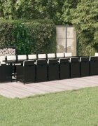 vidaXL Градински комплект с възглавници 21 части полиратан черен