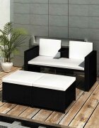 vidaXL Градински комплект с възглавници 4 части черен полиратан