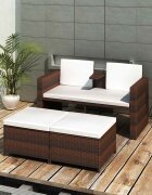 vidaXL Градински комплект с възглавници 4 части кафяв полиратан