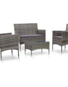 vidaXL Градински комплект с възглавници 4 части полиратан сив