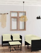 vidaXL Градински комплект с възглавници 5 части черен полиратан