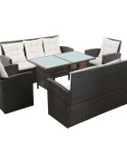 vidaXL Градински комплект с възглавници 5 части кафяв полиратан