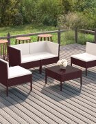 vidaXL Градински комплект с възглавници 5 части кафяв полиратан