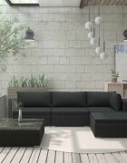 vidaXL Градински комплект с възглавници 5 части полиратан черен