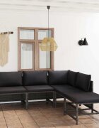 vidaXL Градински комплект с възглавници 5 части полиратан сив