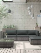 vidaXL Градински комплект с възглавници 5 части полиратан сив