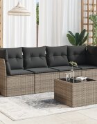 vidaXL Градински комплект с възглавници 5 части сив полиратан