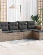 vidaXL Градински комплект с възглавници 5 части сив полиратан