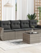 vidaXL Градински комплект с възглавници 5 части сив полиратан