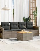 vidaXL Градински комплект с възглавници 5 части сив полиратан