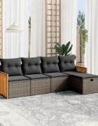 vidaXL Градински комплект с възглавници 5 части сив полиратан