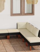 vidaXL Градински комплект с възглавници 6 части черен полиратан
