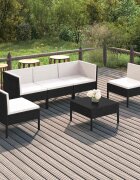 vidaXL Градински комплект с възглавници 6 части черен полиратан